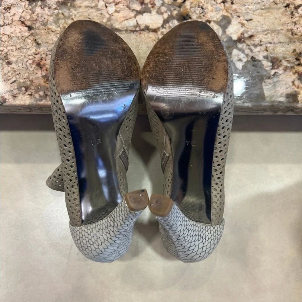 BcbgMaxazria tan laser cut ankle booties size 37